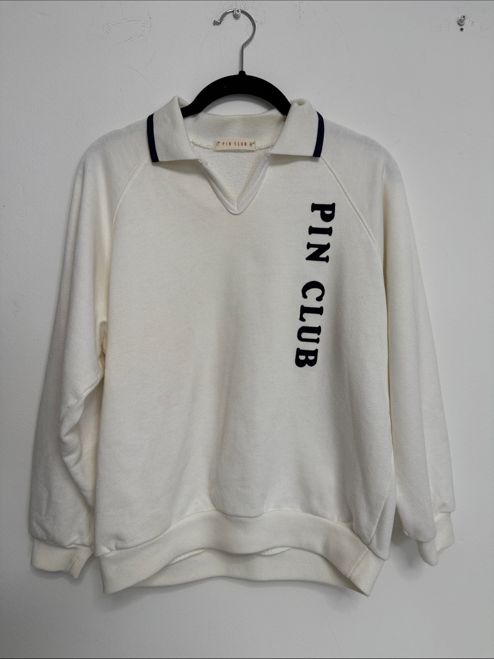 Cream and Navy Collared Crewneck French Terry